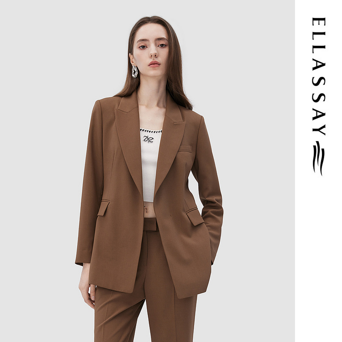 ELLASSAY歌力思秋季新款简约气质商务茶棕色西装女EWD343T01900