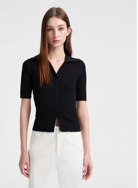 ELLASSAY歌力思夏季新款修身POLO领短袖针织衫女EWB352M01300