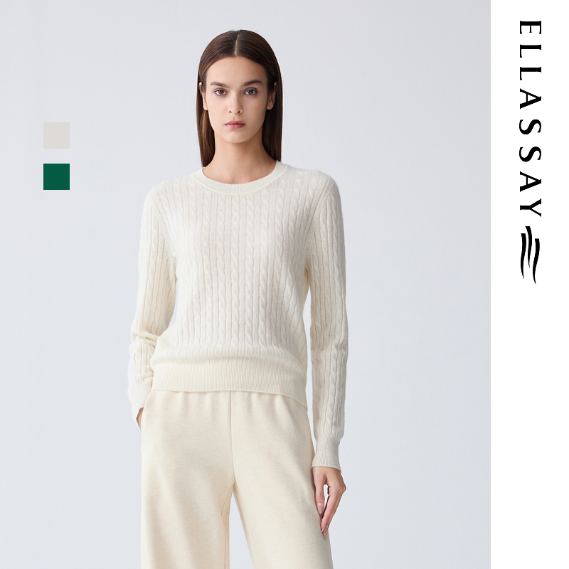 歌力思羊绒套头圆领针织衫