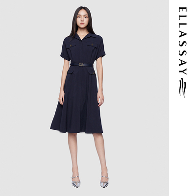 ELLASSAY歌力思夏季新款古巴领工装设计连衣裙女EWD361Y15500