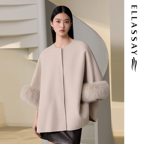 ELLASSAY歌力思2026秋季新款绵羊毛落肩毛呢外套女EWU364D00400