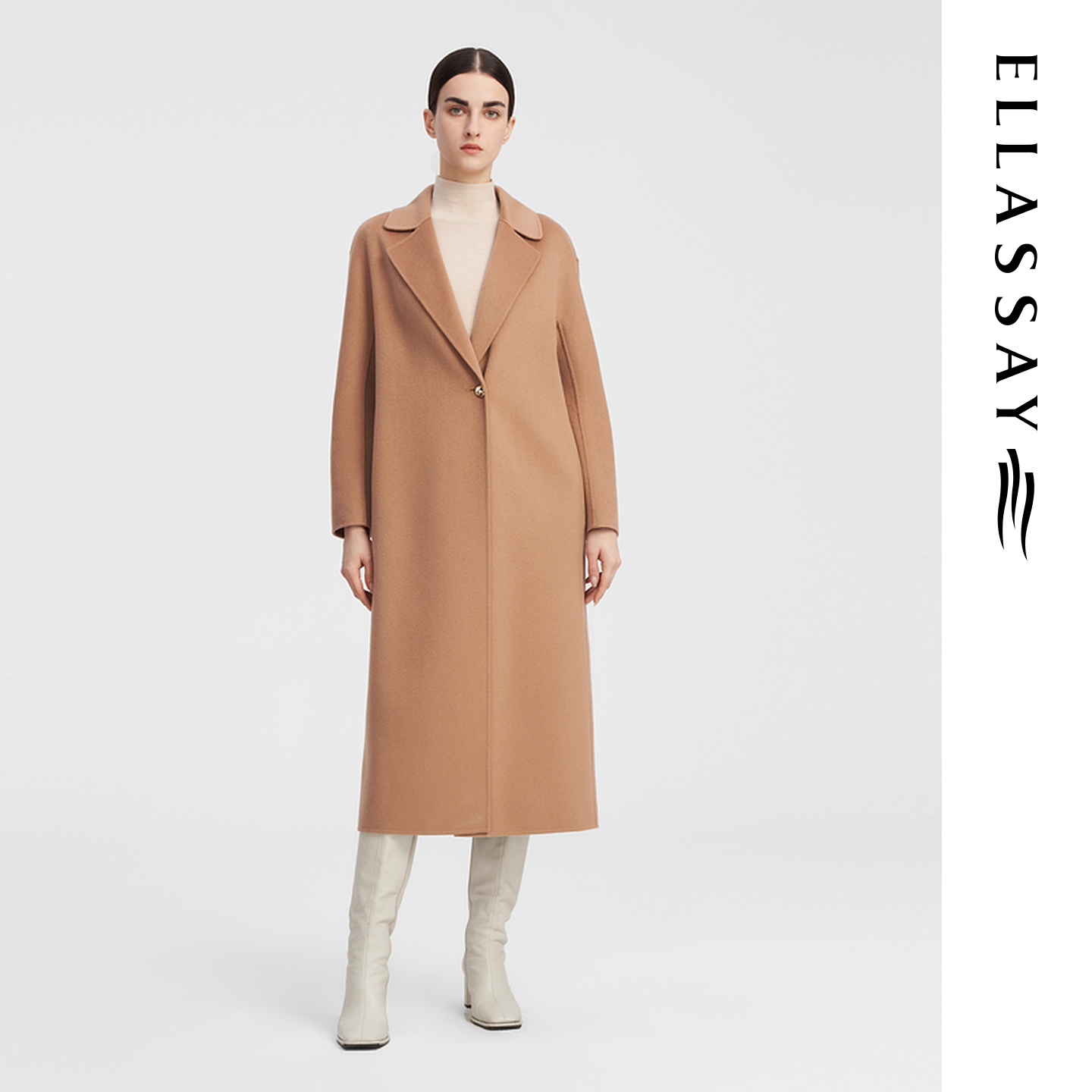 ELLASSAY歌力思秋冬新款100%山羊绒极简中长大衣女EWF344D02600
