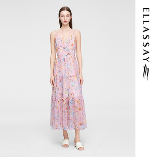 ELLASSAY歌力思夏季新款100%桑蚕丝吊带连衣裙女EWV352Y00300