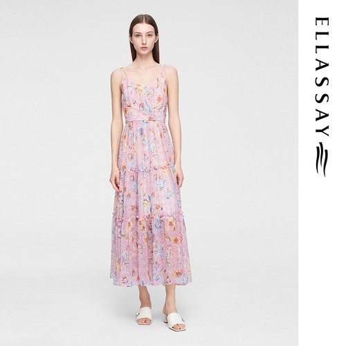 ELLASSAY歌力思夏季新款100%桑蚕丝吊带连衣裙女EWV352Y00300