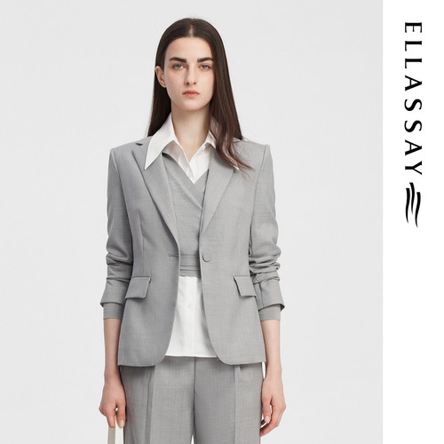 ELLASSAY歌力思秋冬极简格雷系高级质感一粒扣西装女EWE343T01800