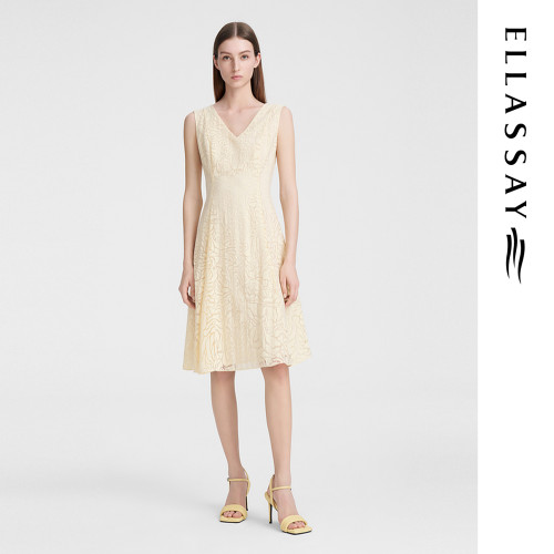 ELLASSAY歌力思夏季新款气质V领无袖连衣裙女EWE352Y12700