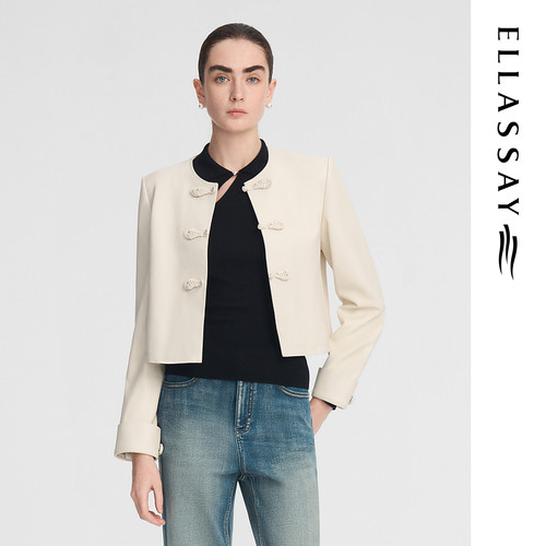 ELLASSAY歌力思秋季新款经典箱型琵琶扣羊皮皮衣女EWA356X00700