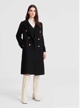 ELLASSAY歌力思秋冬新款绵羊毛气质长款毛呢大衣女EWW346D04700