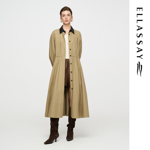 ELLASSAY歌力思2026春季新款纯棉撞色翻领收腰风衣女EWD363F00300