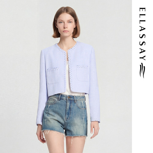 ELLASSAY歌力思26春季新款风信紫小香风圆领短外套女EWB371W00300