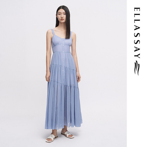 ELLASSAY歌力思2026夏季新款V领吊带棉质连衣裙女EWW342Y11900