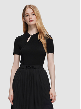 ELLASSAY歌力思夏季新款新中式气质短袖修身针织衫女EWD352M04200