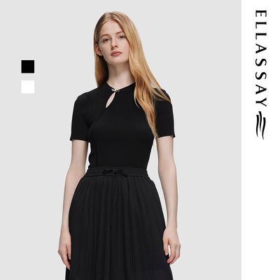 ELLASSAY歌力思夏季新款新中式气质短袖修身针织衫女EWD352M04200