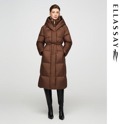 ELLASSAY歌力思冬季新款连帽立领中长款鹅绒羽绒服女EWW354L02600