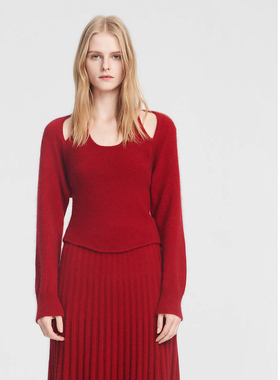 ELLASSAY歌力思秋冬新款绵羊毛设计感红色针织衫女EWB353M01600