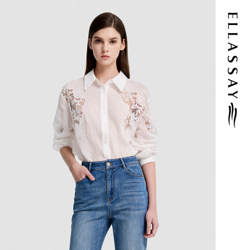 ELLASSAY歌力思2026早春新款立体镂空绣花翻领衬衫女EWB371C00600