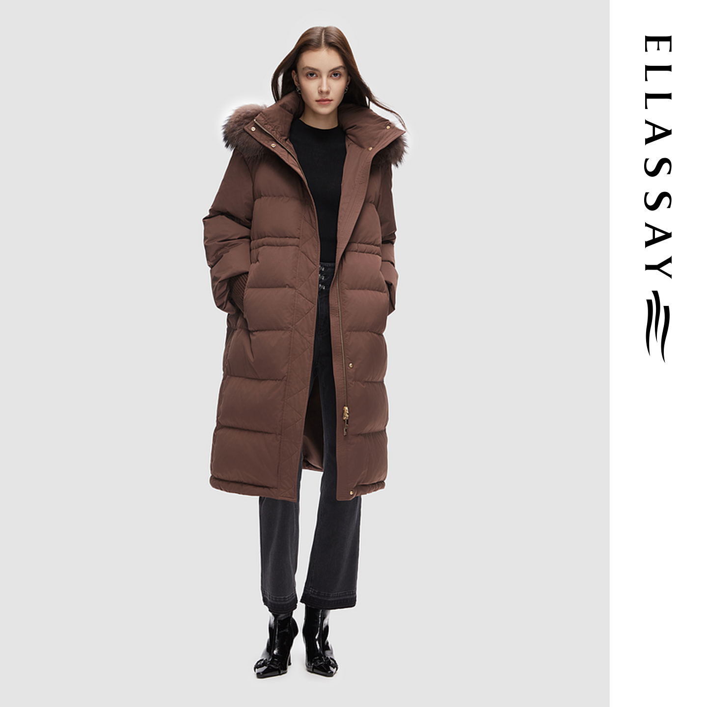 ELLASSAY歌力思冬季新款鹅绒知性优雅长款羽绒服女EWD354L00400