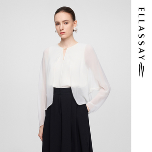ELLASSAY歌力思春夏新款100%桑蚕丝假两件轻薄衬衫女EWF361C00500