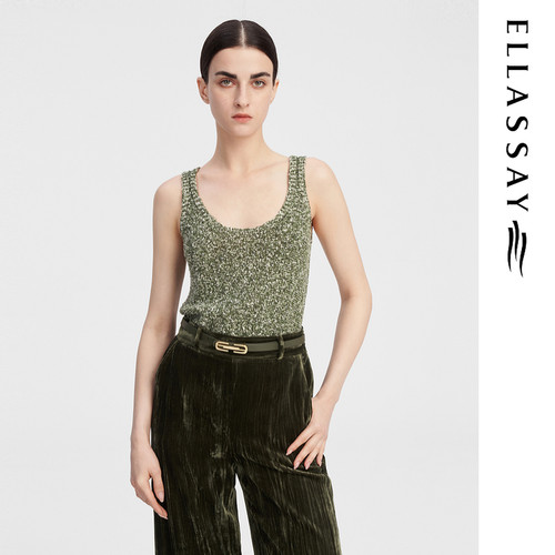ELLASSAY歌力思秋冬新款棉轻奢繁星珠纱无袖针织衫女EWF344M04300