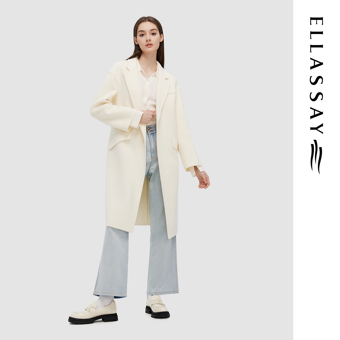 ELLASSAY歌力思秋冬新款100%绵羊毛中长款大衣女EWD343D00300