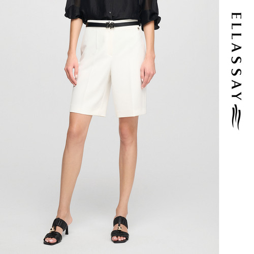 ELLASSAY歌力思夏季新款白色基础款高腰五分休闲裤女EWE362K05400