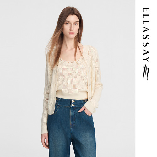 ELLASSAY歌力思秋季新款绵羊毛真两件针织衫套装女EWE353M06300