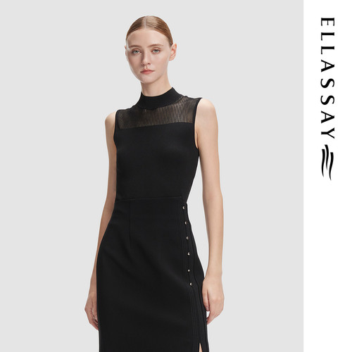 ELLASSAY歌力思夏季新款微透肌理半高领无袖针织衫女EWF352M07100