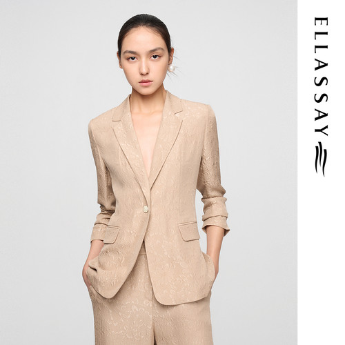 ELLASSAY歌力思春季新款100%桑蚕丝浮雕提花西装女EWF362T04300