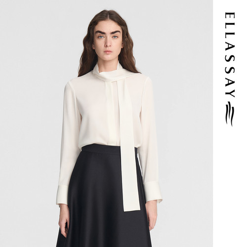 ELLASSAY歌力思秋季新款桑蚕丝法式飘带衬衫女EWE353C00800