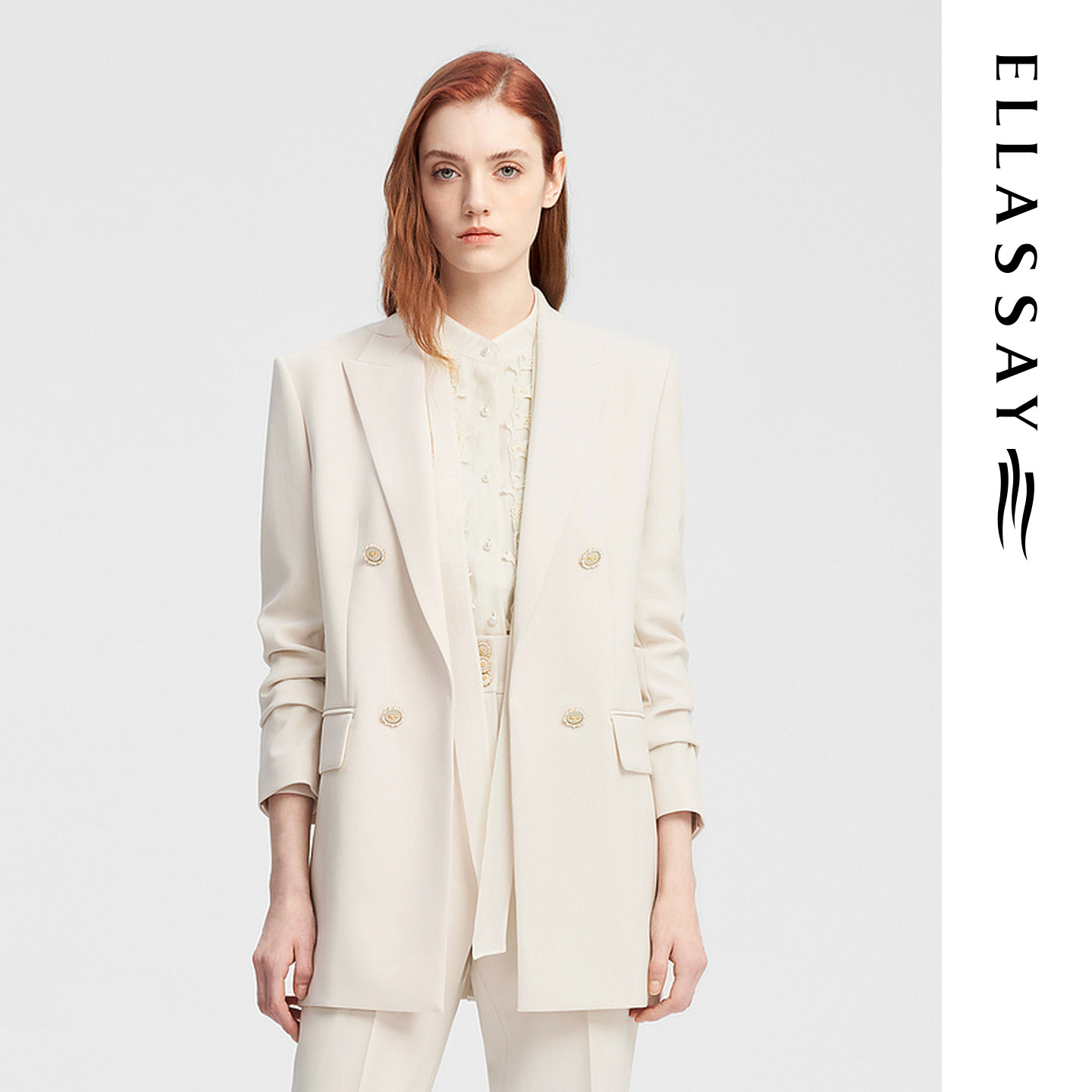 ELLASSAY歌力思秋季新款三醋酸双排扣职场西装女EWE343T01900