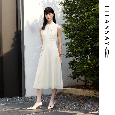 ELLASSAY歌力思秋季新款绵羊毛桑蚕丝无袖连衣裙女EWW363Y01200