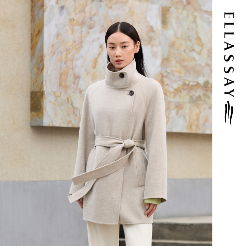 ELLASSAY歌力思秋冬新款绵羊毛简约立领毛呢大衣女EWE364D00500