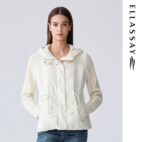 ELLASSAY歌力思2026冬季新款异质拼接腰部抽绳棉服女EWD363L04100