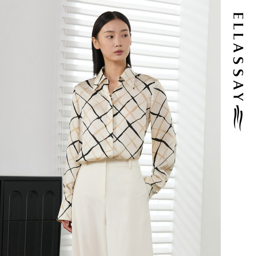 ELLASSAY歌力思秋季新款100%醋纤艺术手绘线条衬衫女EWE363C00600