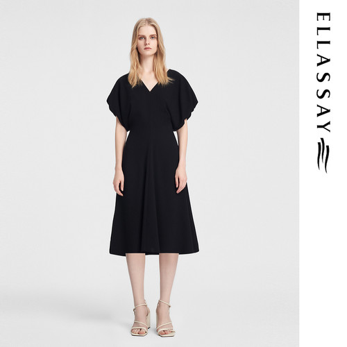 ELLASSAY歌力思夏季新款三醋纤法式优雅V领连衣裙女EWB352Y03800