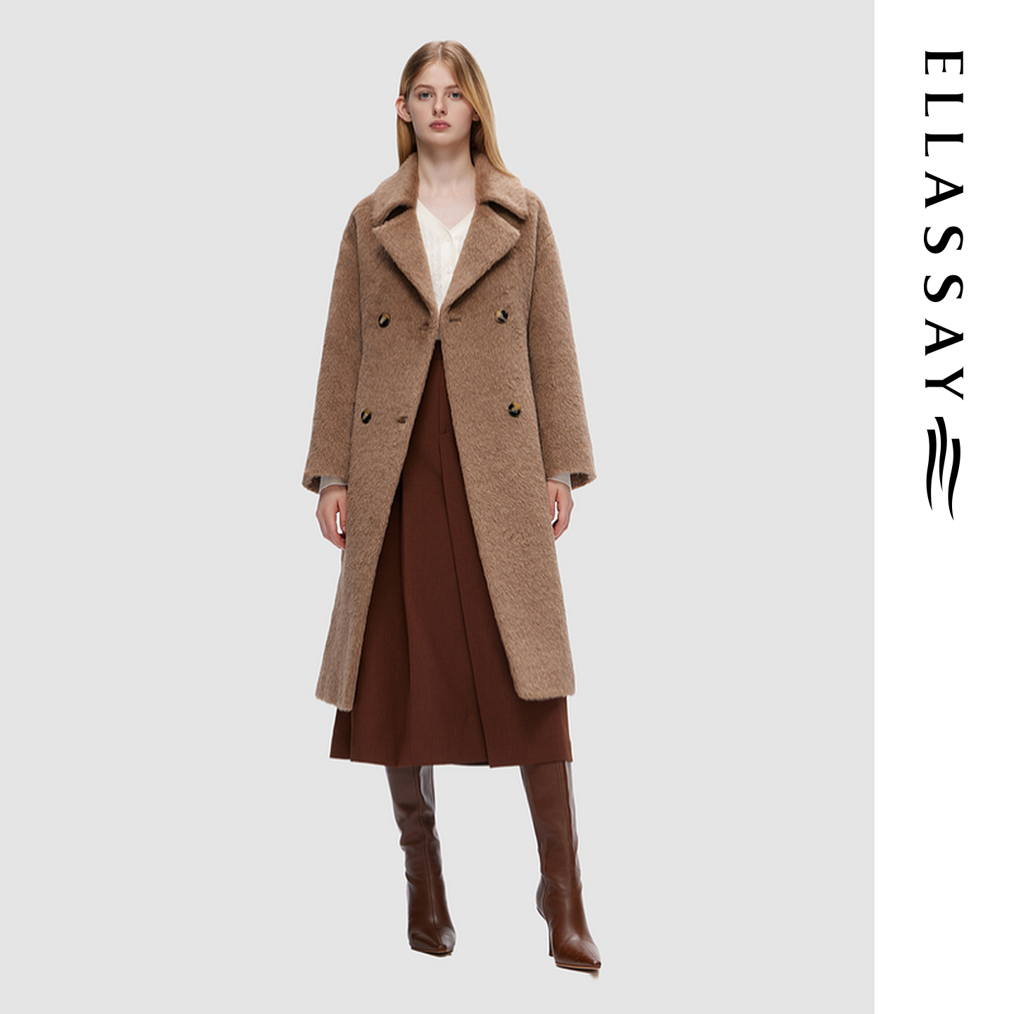 ELLASSAY歌力思秋冬新款驼羊毛软糯保暖毛呢大衣女EWD354D00900