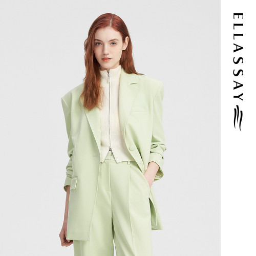 ELLASSAY歌力思秋季新款宽肩廓形薄荷绿西装女EWW343T00900