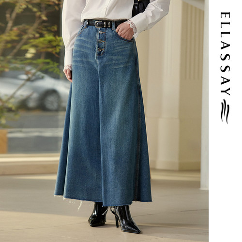 ELLASSAY歌力思早秋新款莱赛尔牛仔A字半身裙女EWB363N00600