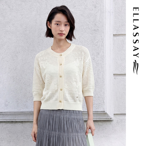 ELLASSAY歌力思2026夏季新款棉简约镂空钩花针织衫女EWE372M05000