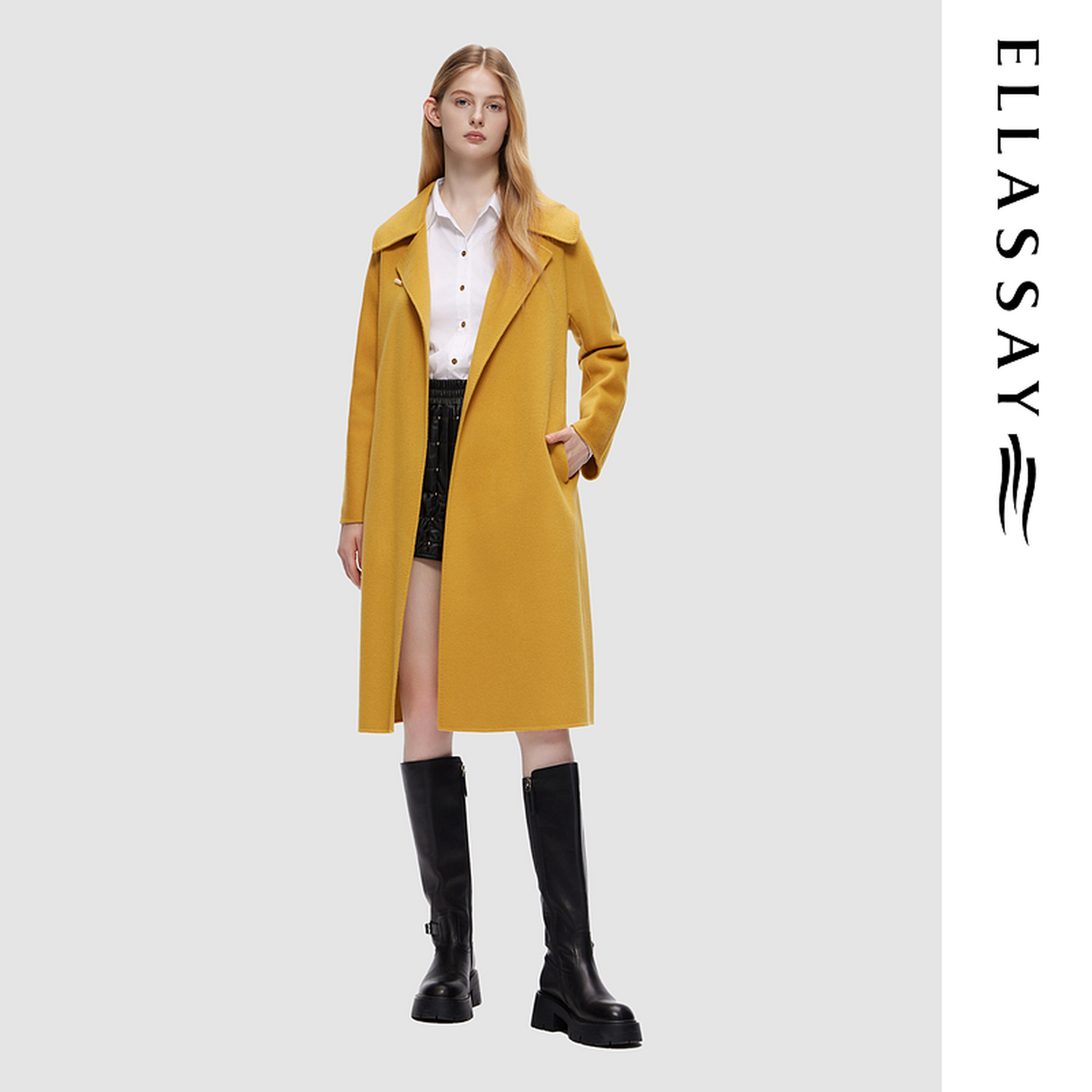 ELLASSAY歌力思秋冬新款简约清新山羊绒毛呢大衣女EWF334D02800