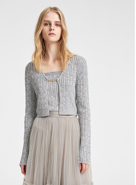 ELLASSAY歌力思春季新款无领衔扣两件套针织衫女EWE351M07700