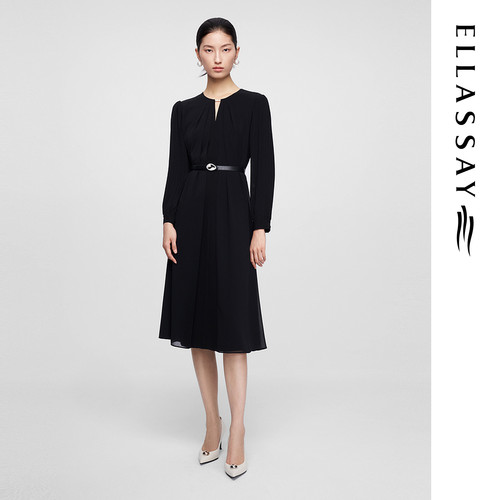 ELLASSAY歌力思早春新款镂空水滴领优雅雪纺连衣裙女EWF361Y02100