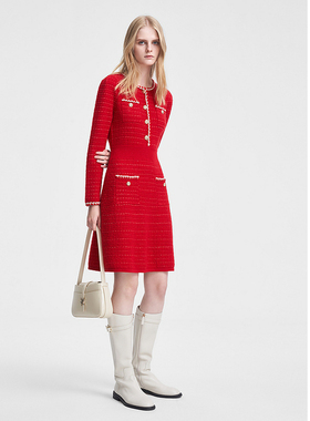 ELLASSAY歌力思春季新款绵羊毛千金针织连衣裙女EWV351M00200