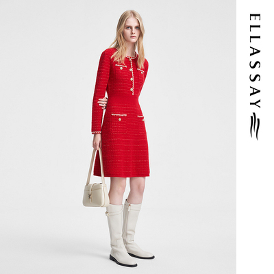 ELLASSAY歌力思春季新款绵羊毛千金针织连衣裙女EWV351M00200