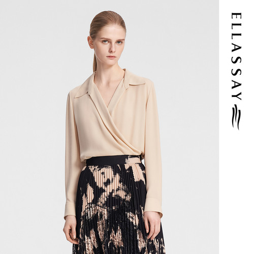 ELLASSAY歌力思秋季新款100%真丝优雅气质通勤衬衫女EWF353C01100