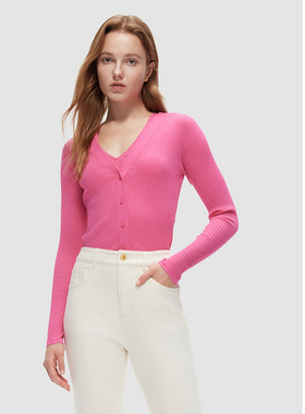 ELLASSAY歌力思春夏新款棉舒适V领开衫气质针织衫女EWW343M00700