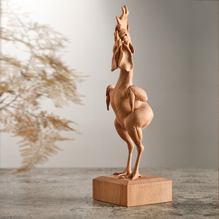 品德｜「一毛不拔」装饰品木雕摆件家居有趣公鸡送人木头雕刻手工