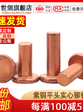 敲击式GB109平头紫铜铆钉铜钉实心卯丁平帽M1.5M2M2.5M3M4M5M6M8