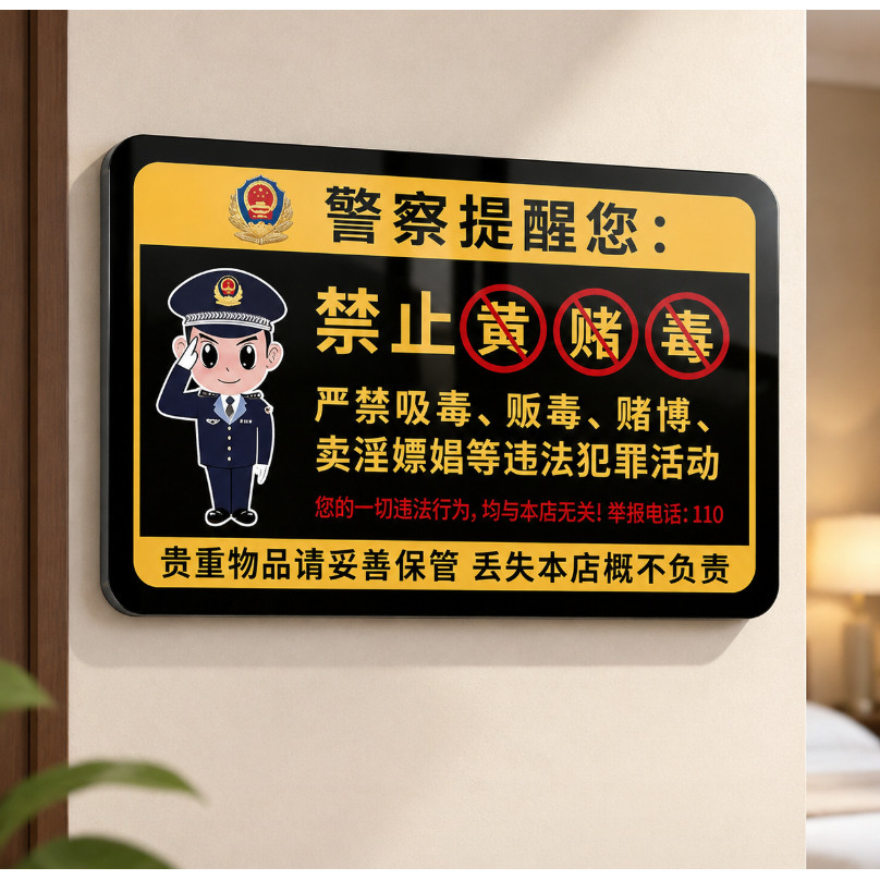 亚克力禁止黄赌毒警示牌