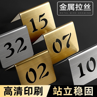 不锈钢桌号牌立式网红双面数字号码牌创意镂空定制餐饮餐厅饭店桌签叫取号等餐立牌标识牌留座台牌展示牌制作